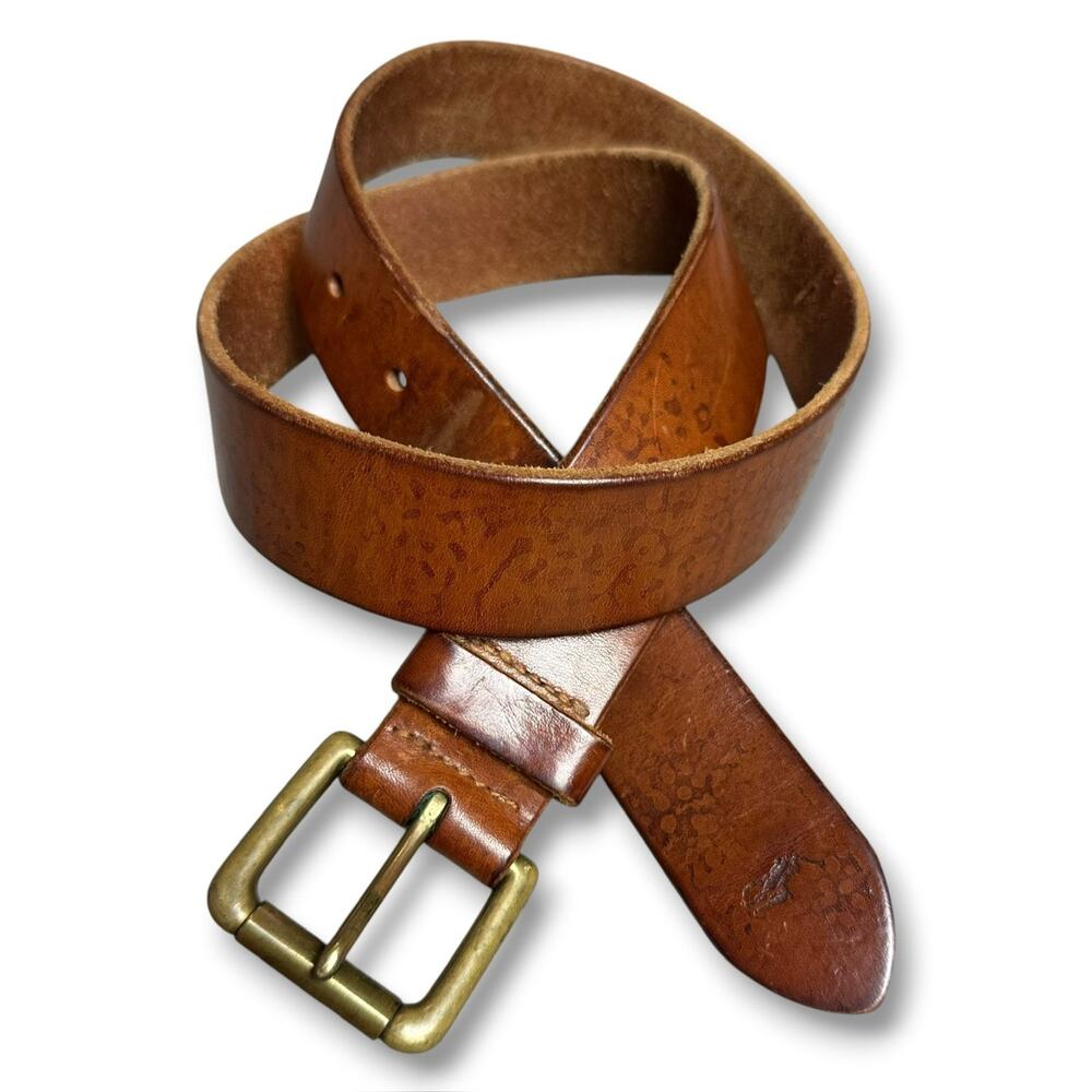 Vintage 90s Y2K Polo Ralph Lauren Italian Saddle Leather Belt Brown Brass Sz 34